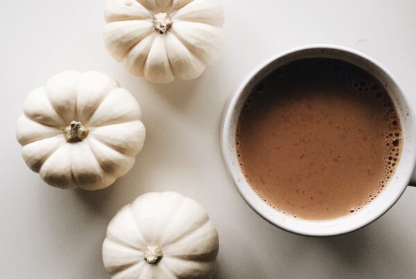 Chai latte and white pumpkins