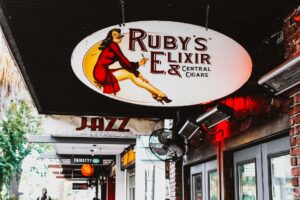 sign at Ruby's Elixir and Central Cigars in downtown St. Petersburg, FL
