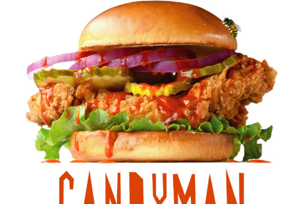 Candyman Promotion Photo, Crispy chicken sandwhich with pickles, hot honey, lettuce, and onions!