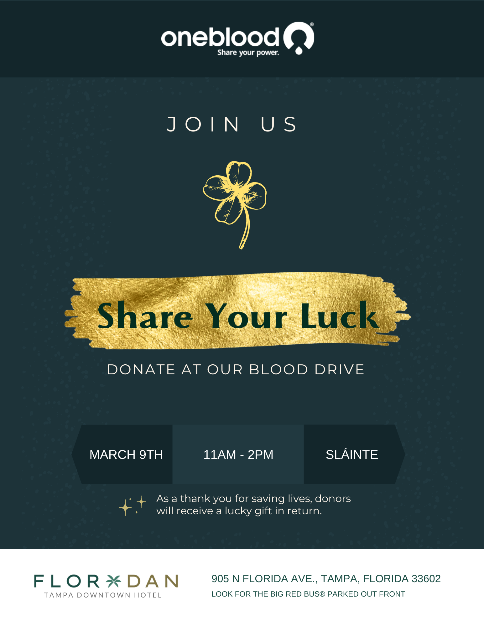 Share Your Luck with Floridan Palace & OneBlood this March