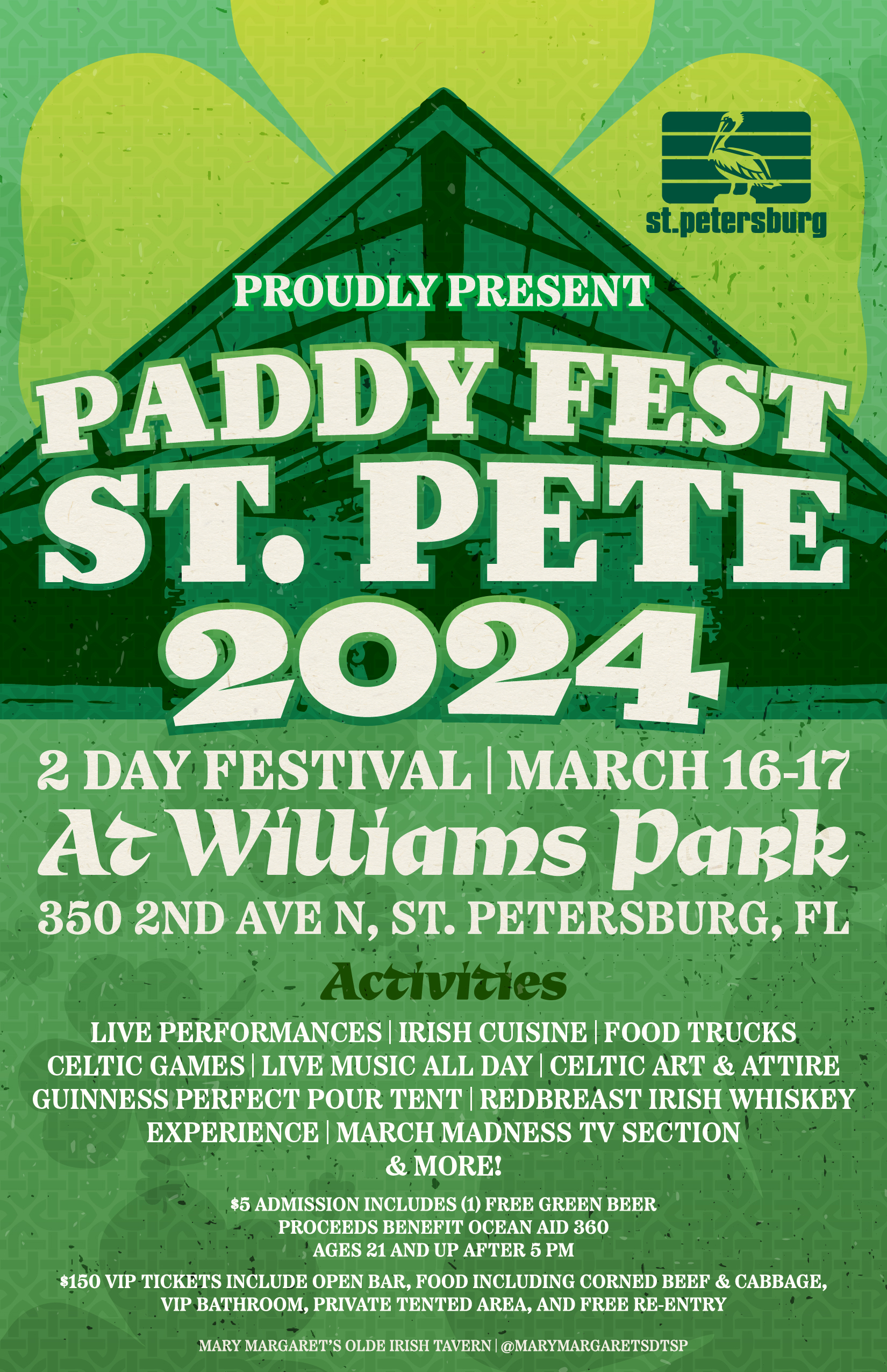 Downtown St. Pete’s Paddy Fest to Feature Dunedin Pipe Band, Scariff Irish Step Dancers, Sean Walsh, Cage, Chad McDonald and More