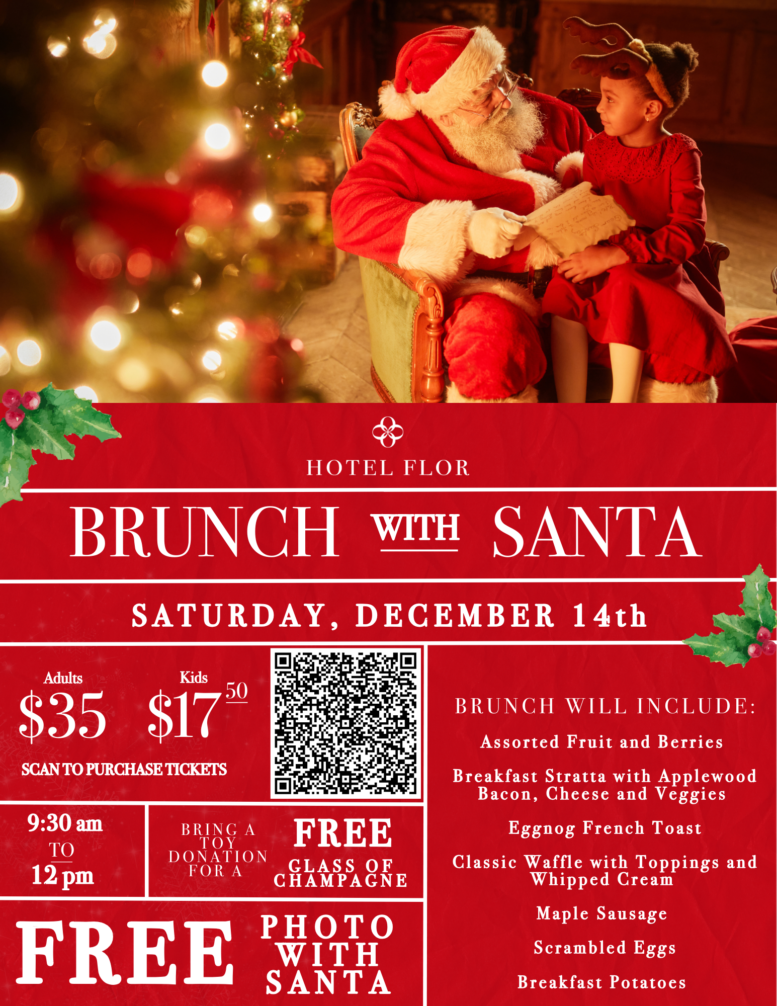 Tampa Downtown’s Hotel Flor Hosts “Brunch with Santa” Featuring Free Photos with Santa, a Toy Drive, and Family Activities