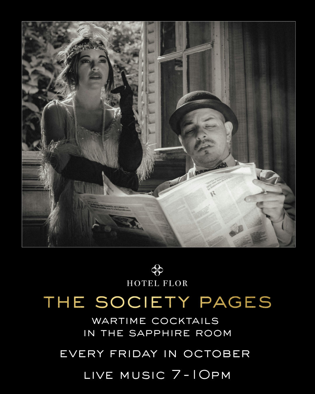 Hotel Flor’s Centennial Countdown Series Marches Into the 1940s with “The Society Pages” Historic Happy Hours This October